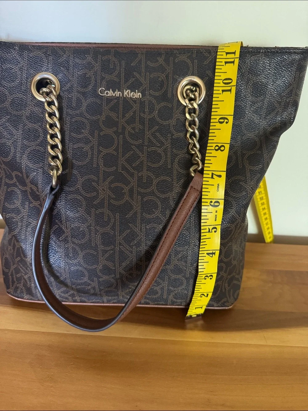 Calvin Klein Brown Monogrammed Double Strap Shoulder Bag